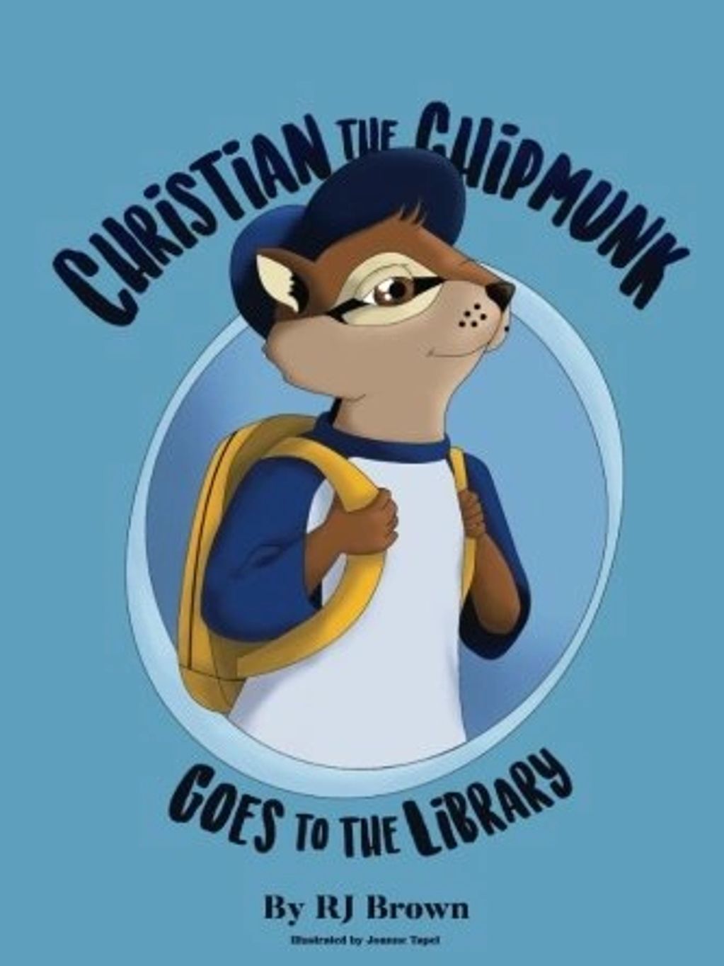 Christian the chipmunk with a backpack, ready for the library.