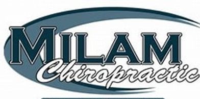 Logo for Milam Chiropractic with stylized text and a curved background.