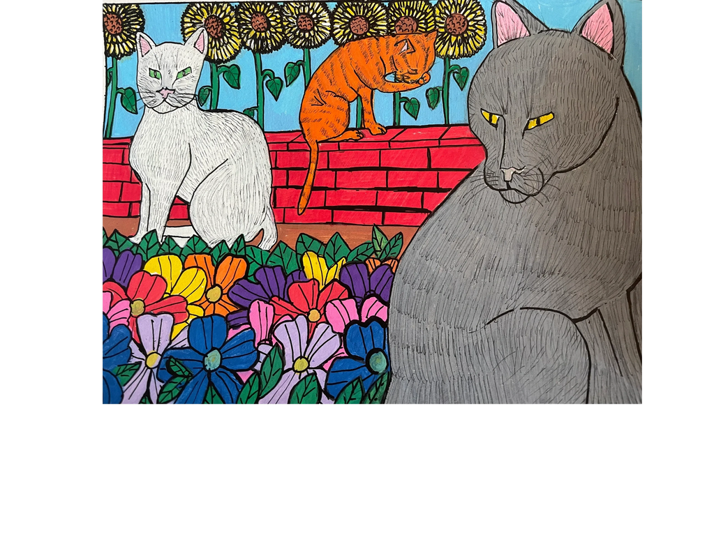 Acrylic on paper 9"x12"
"Fickle Felines"
100$ unframed