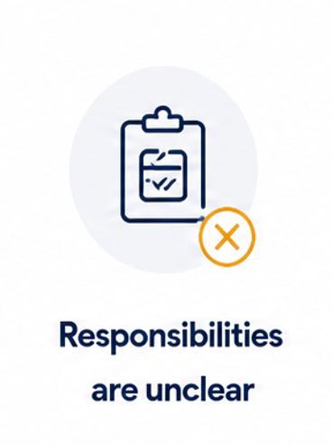 Icon showing unclear responsibilities with a clipboard and cross mark.