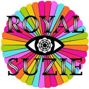 Colorful circular logo with eye and text 'Royal Suzie'.