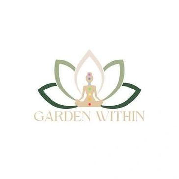 Logo of a meditating figure with lotus petals and text 'Garden Within'.