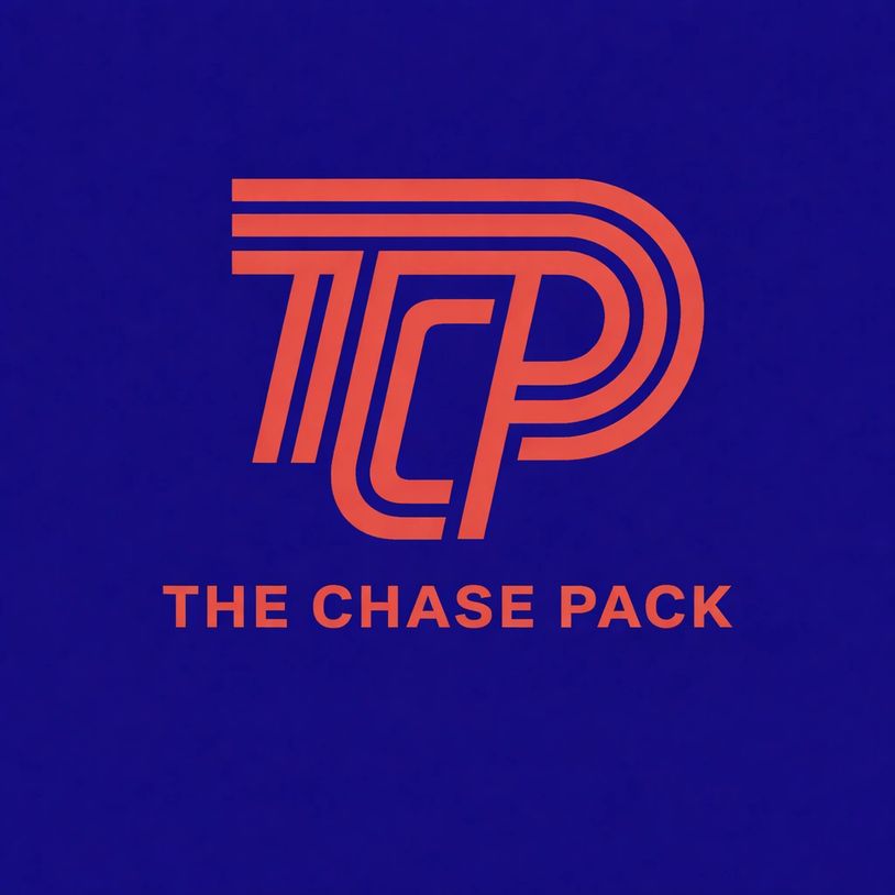 Logo of The Chase Pack with stylized TCP initials in orange on blue.