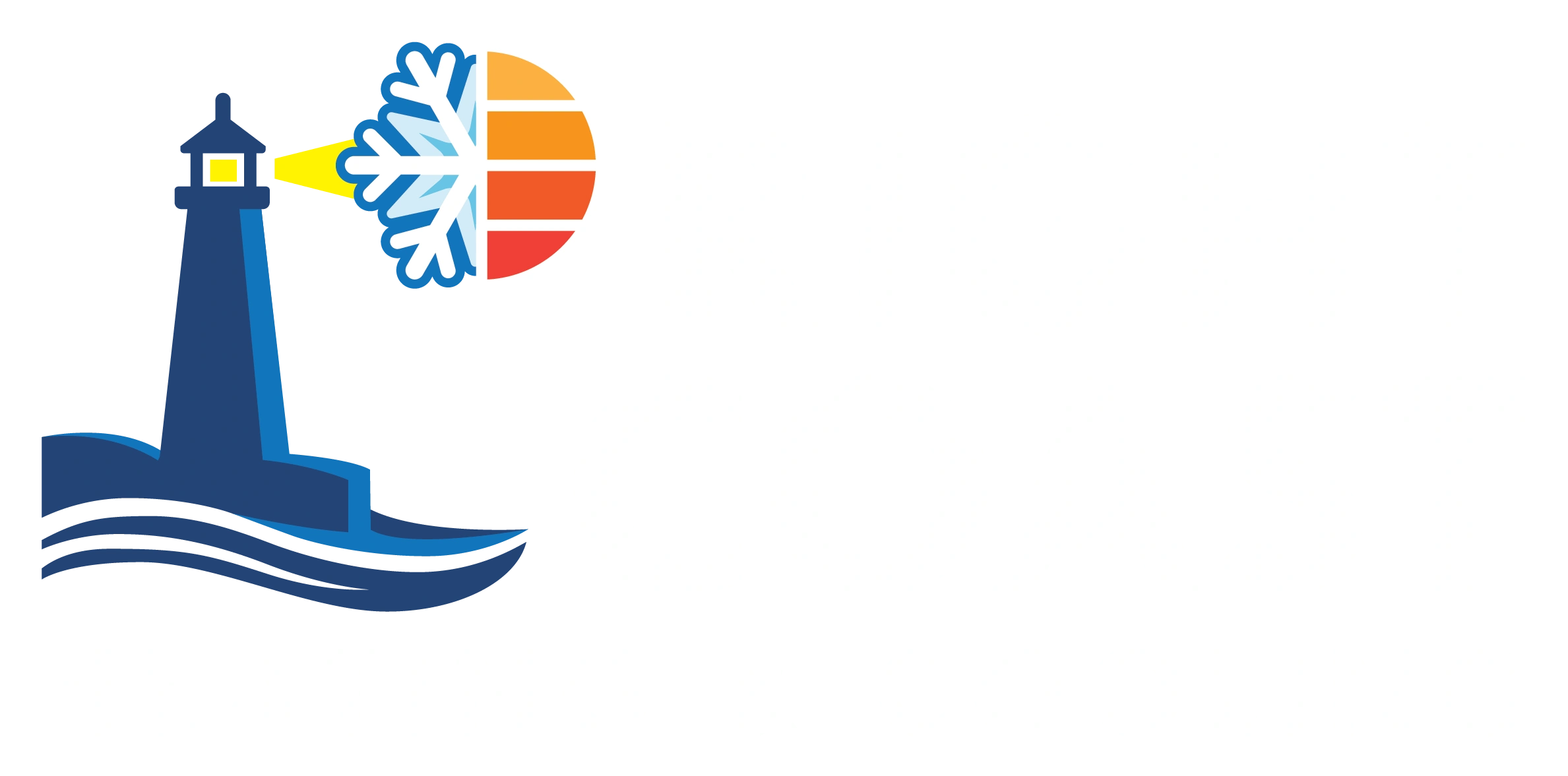 Logo of Right Coast Heating & Cooling with a lighthouse and temperature symbols.