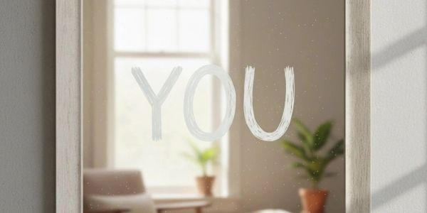 The word YOU written on a mirror.