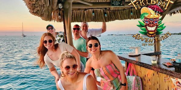 Bachelorettes and Bachelors on a key west sunset cruise with tiki boat adventures
