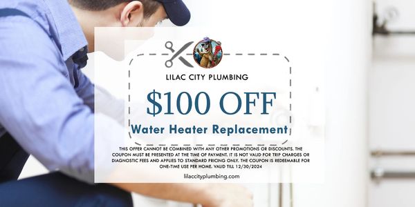 Flayer: water heater replacement $100 off