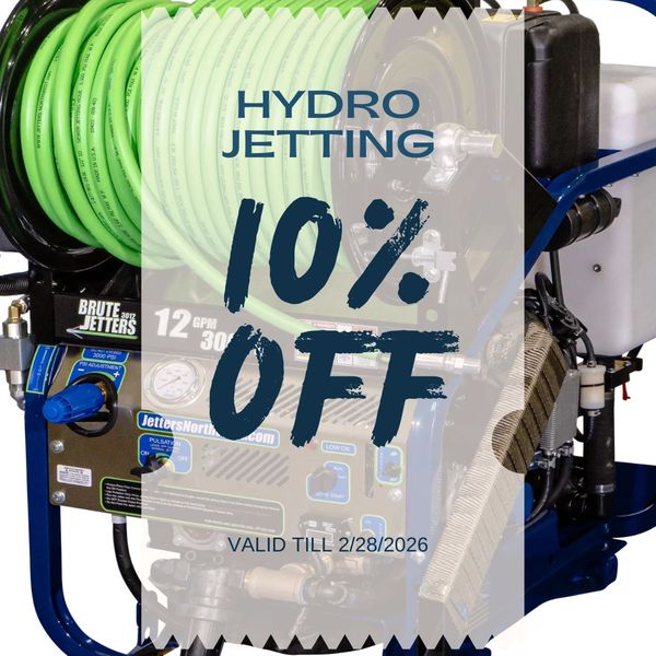 hydro jetting machine in the background.  10% off coupon 