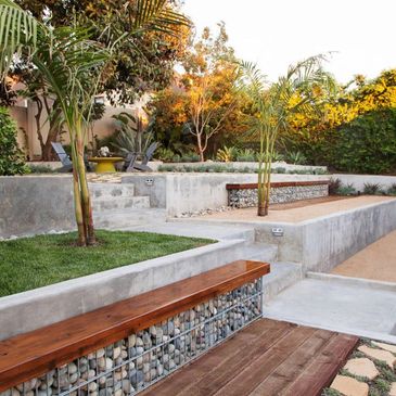 Concrete wall installation in the backyard of a home in North Carolina