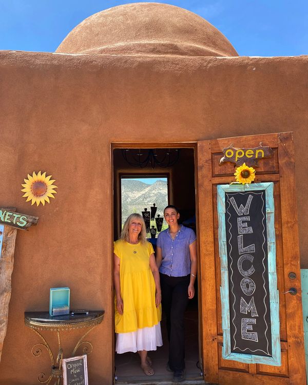 Mother-daughter duo, Connie B. Burkhart & Becca Fisher at Abiquiú Dome art gallery.