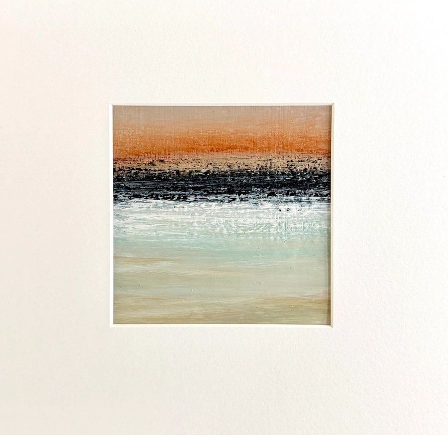 small painting on paper, sea and sunset