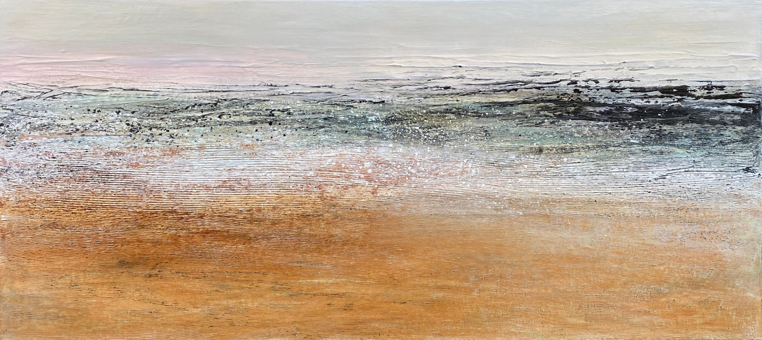 a beautiful painting of the textures of painting the sunset , pinks and rusty orange 