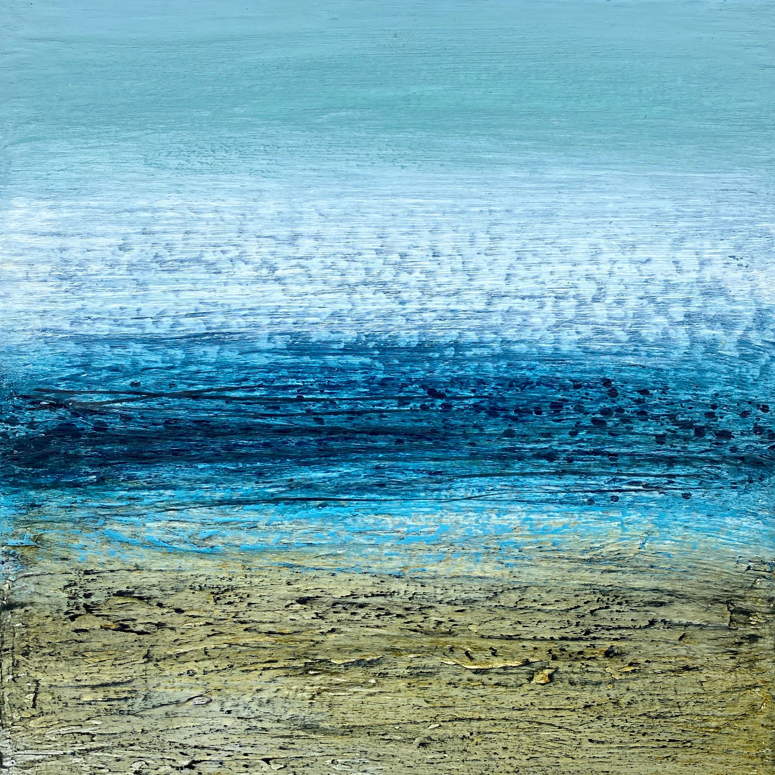 small textured painting of the sea, Cornish blue colours 