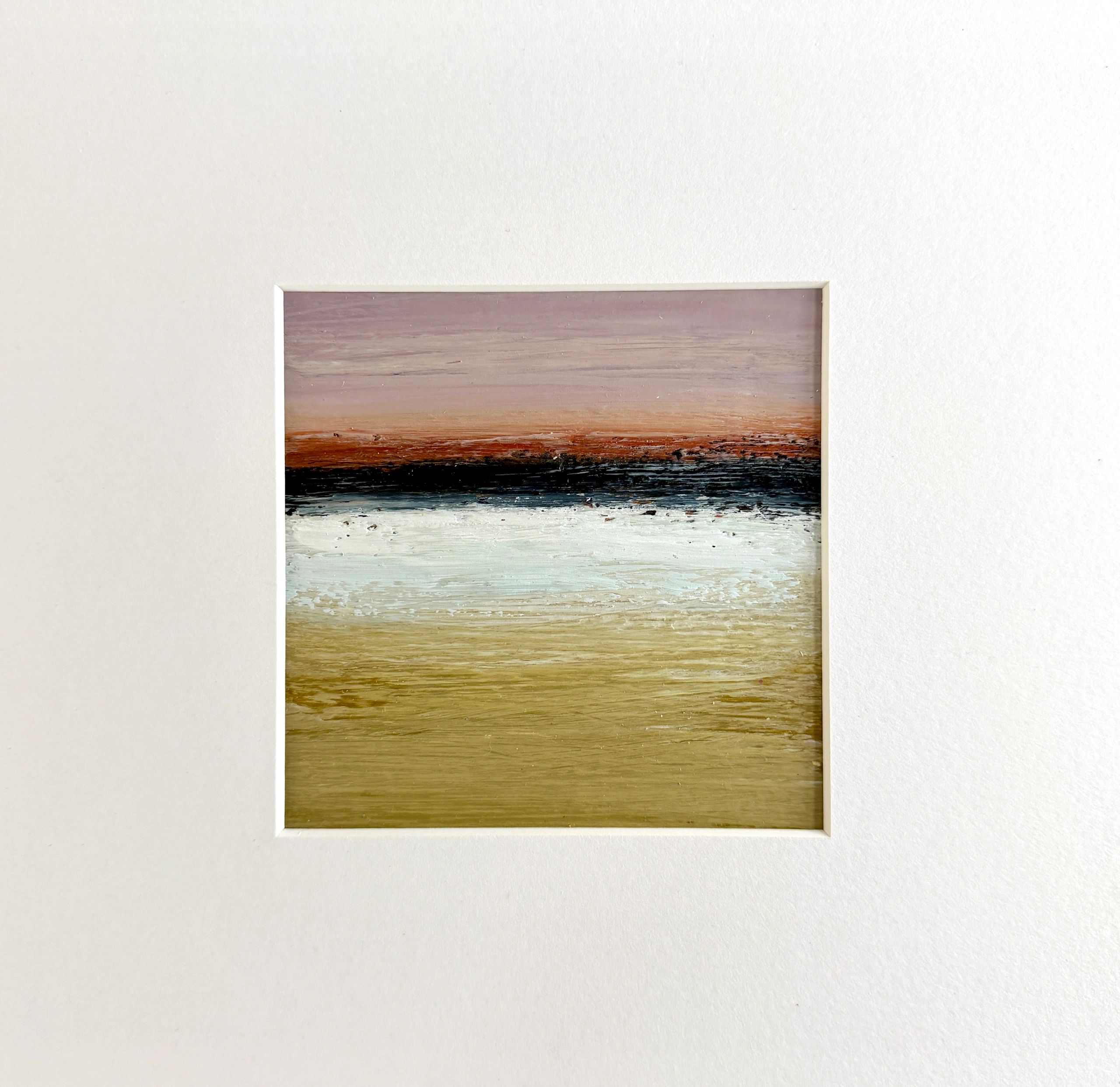 small seascape painting on paper, sunset colours