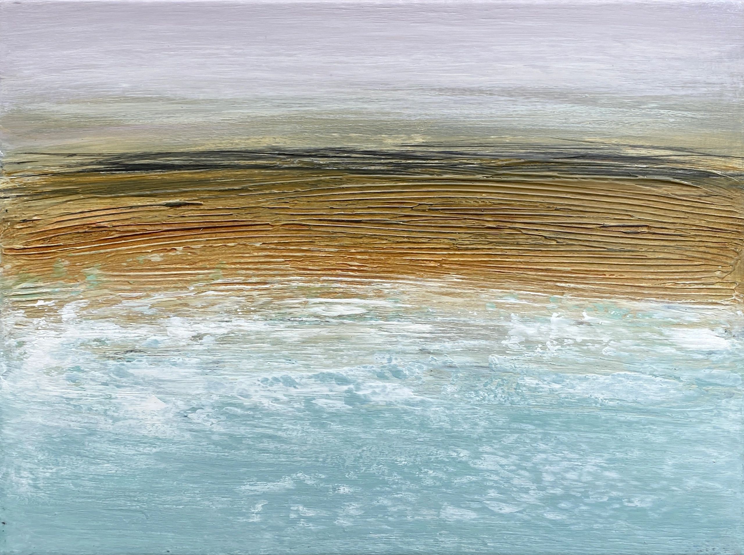 small painting of sea textures and sunset