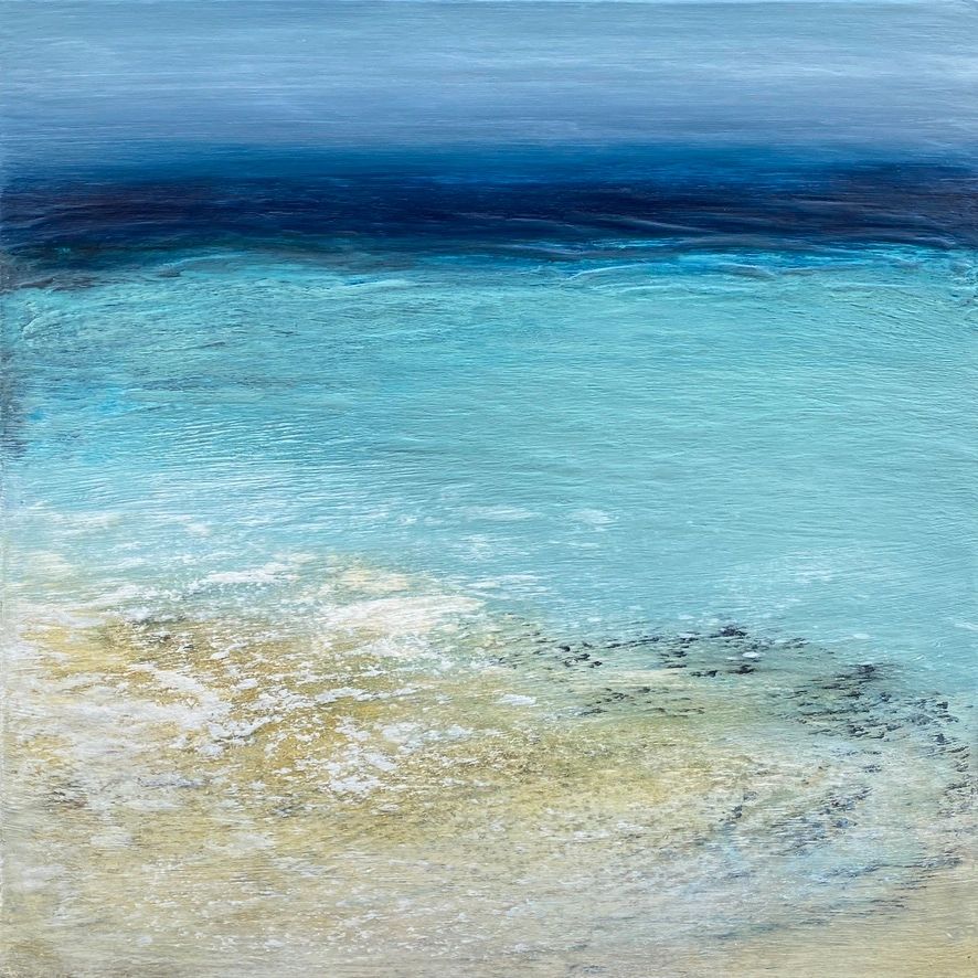 a painting of the sea and sand in St Ives colours