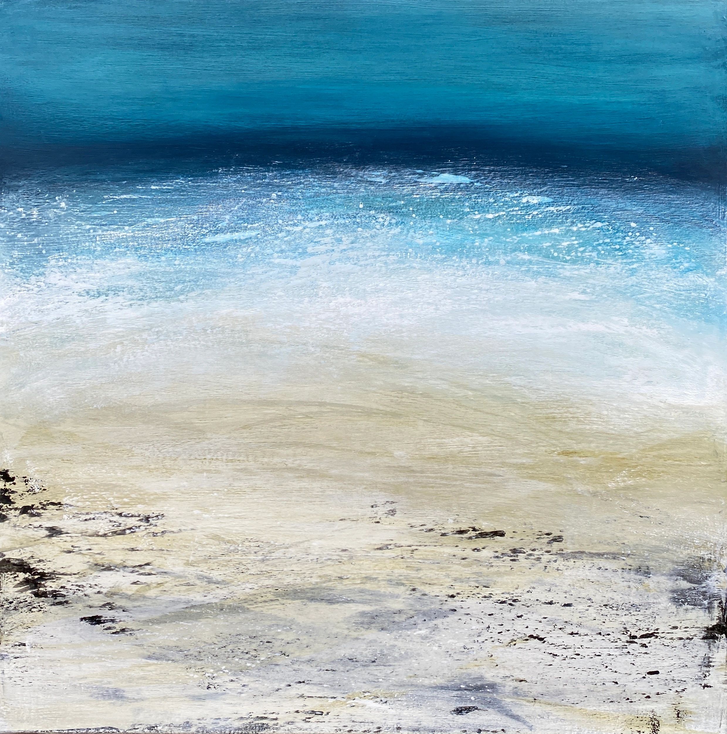 large canvas painting of the sea capturing the energy and colours of St Ives Cornwall