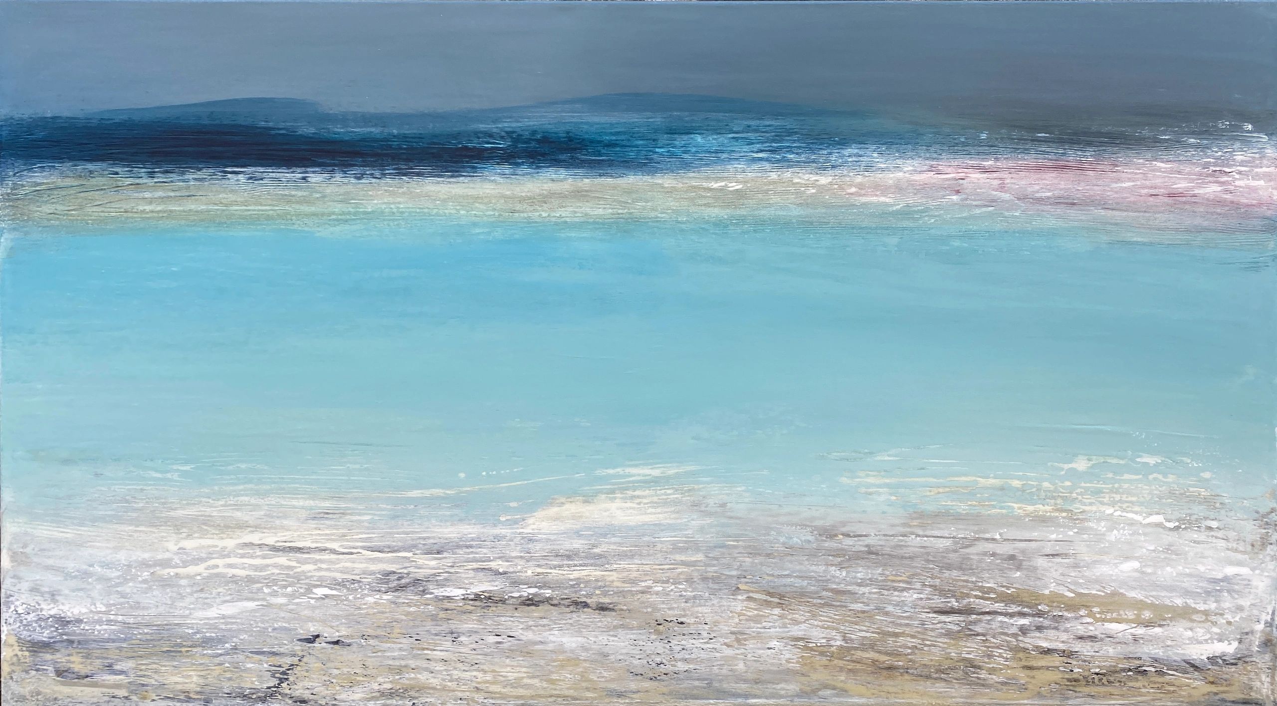 A beautiful large scale painting about the sea called 'Across the Bay 4' semi abstract with aquamari