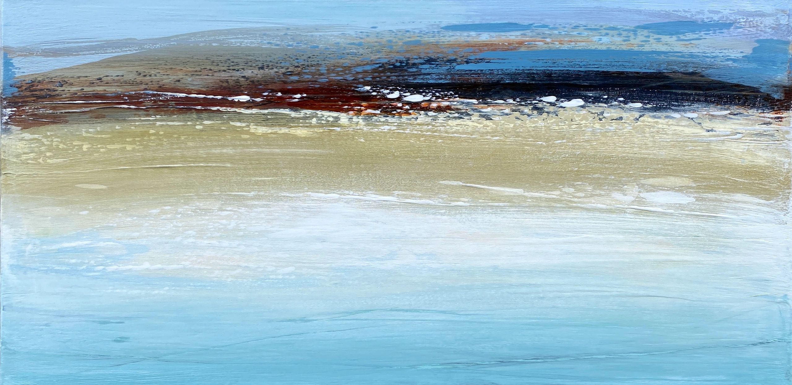 An abstract painting with the colours of Cornwall, semi abstract seascape