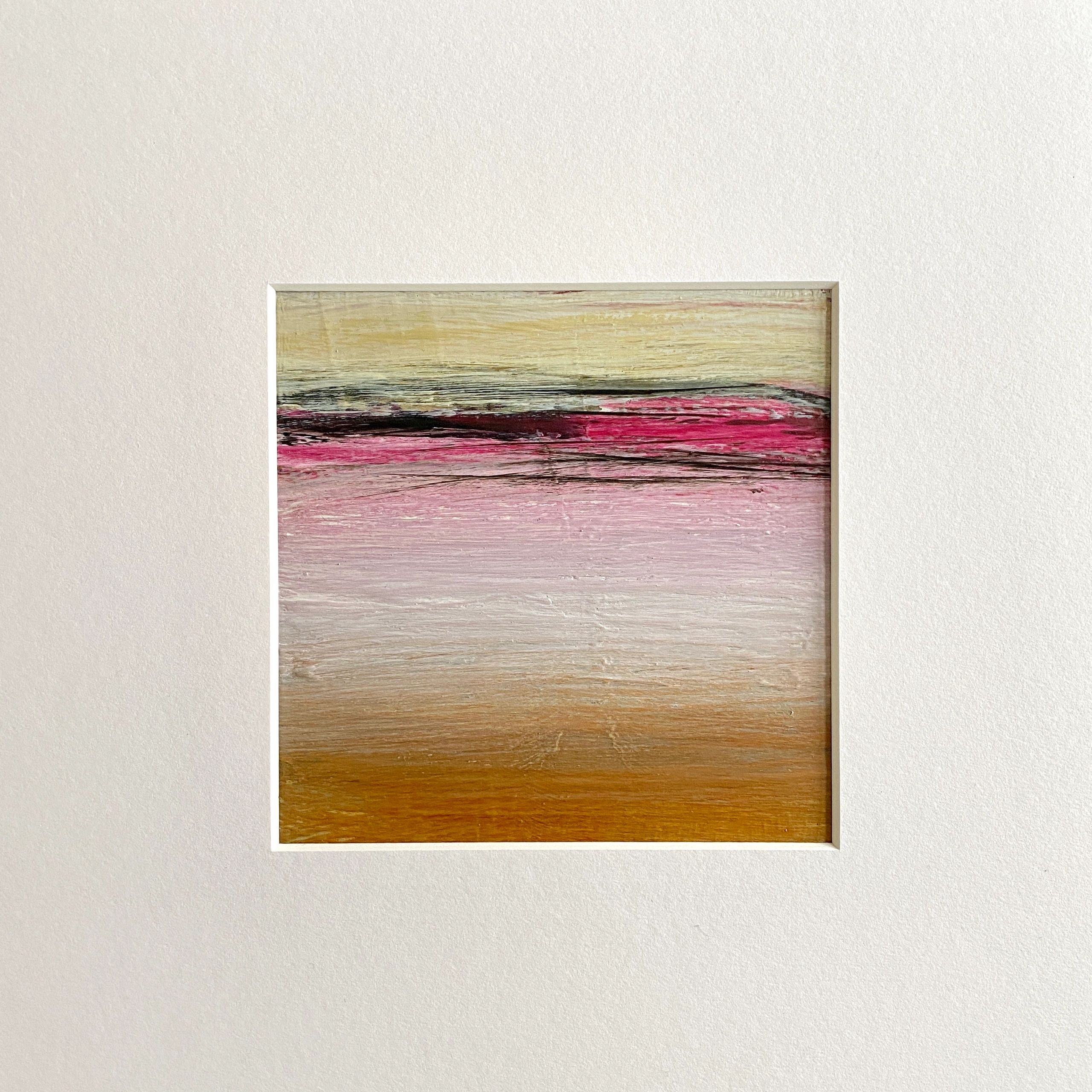 a small painting on paper warm pinks and evening sunset colours