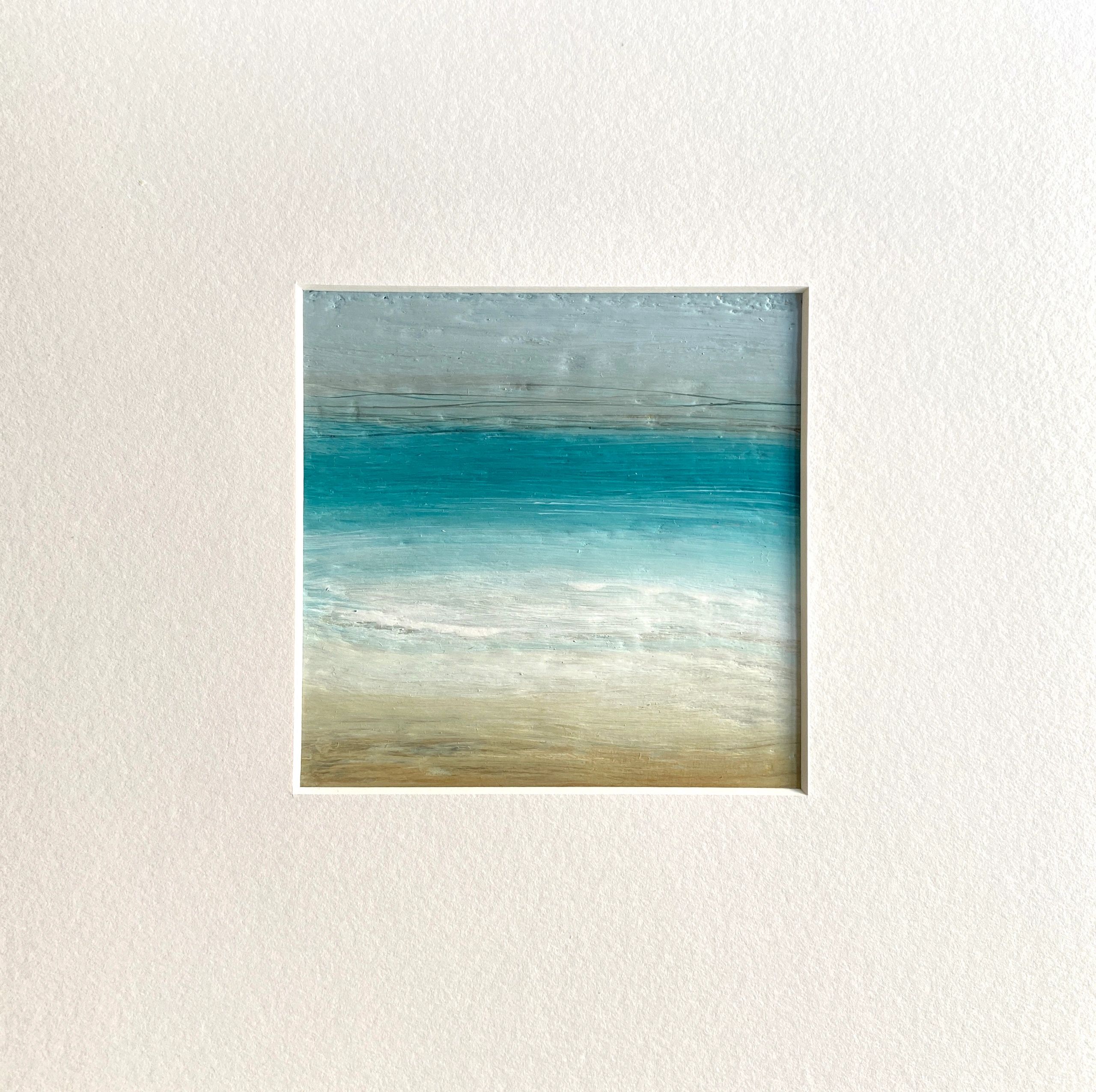 a small painting on paper about the sea, sky and clouds