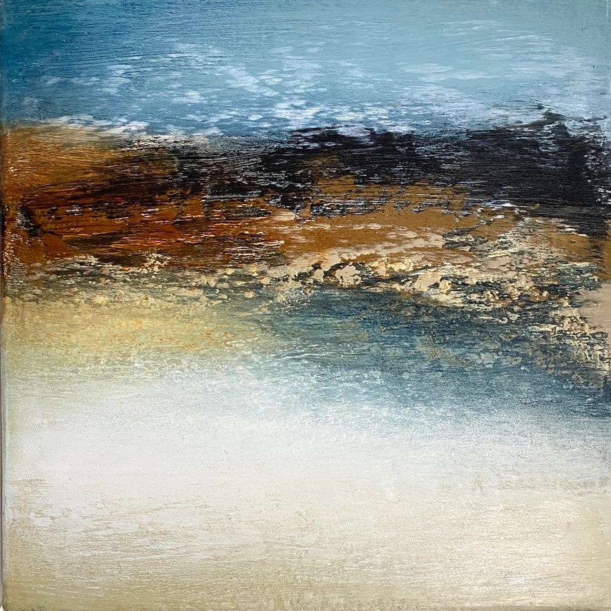 30 x 30 cm canvas with colours of Cornwall and rocky shorelines