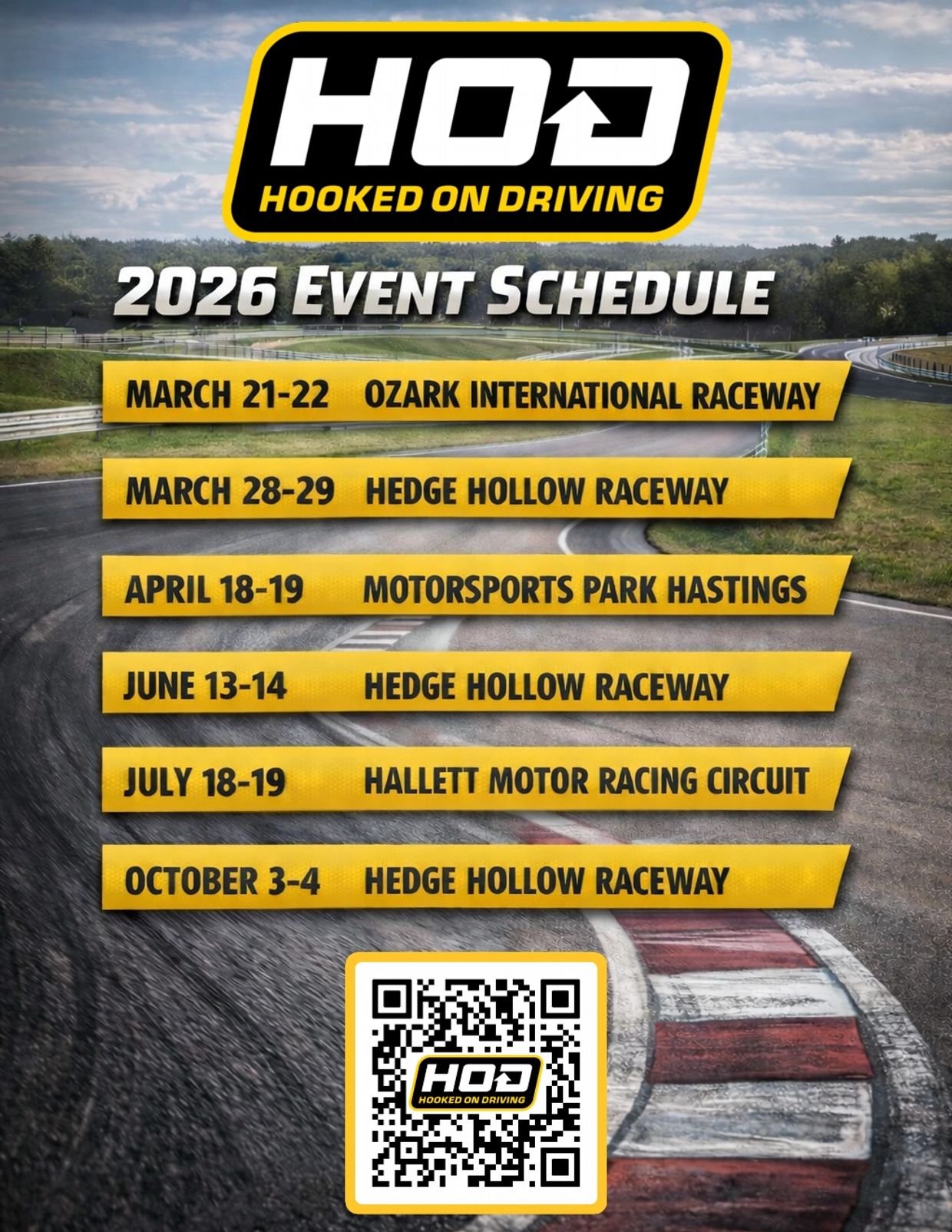 Hooked on Driving Midwest 2026 Track Days Schedule