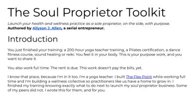 Introduction from 'The Soul Proprietor Toolkit' for health and wellness entrepreneurs.