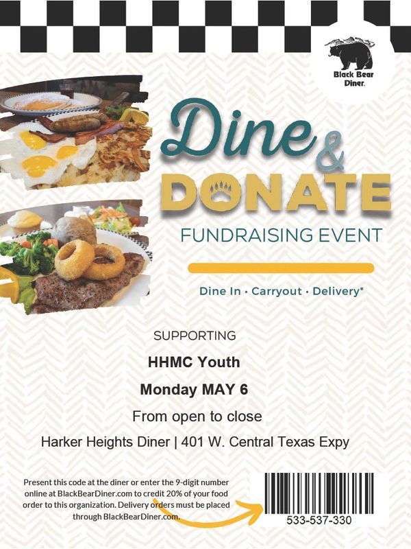 Dine &amp; Donate fundraising event at Black Bear Diner supporting HHMC Youth on May 6.