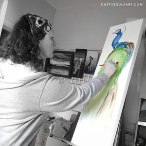 Artist at work peacock painting mapping out work in progress