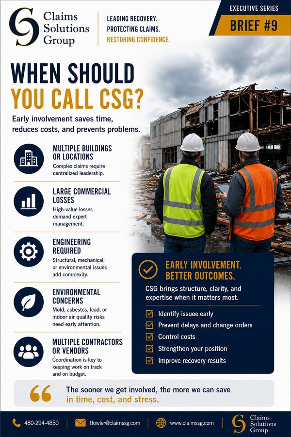Claims Solutions Group advises early involvement for complex claims to save time and costs.