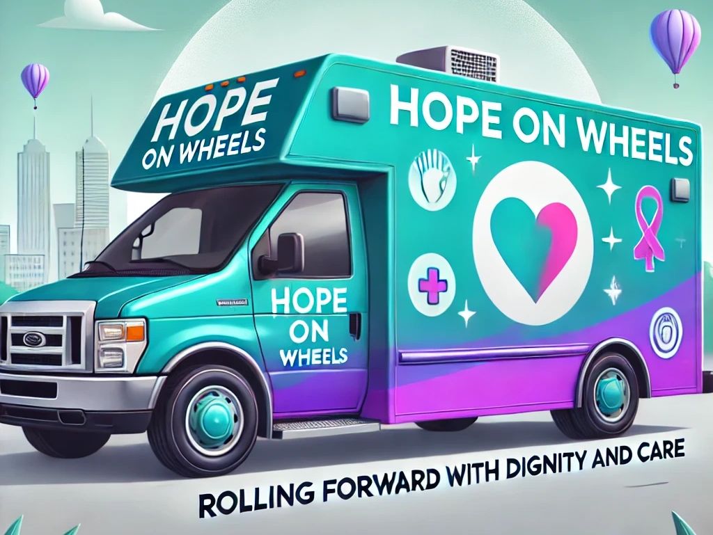 A colorful Hope on Wheels van promoting dignity and care.