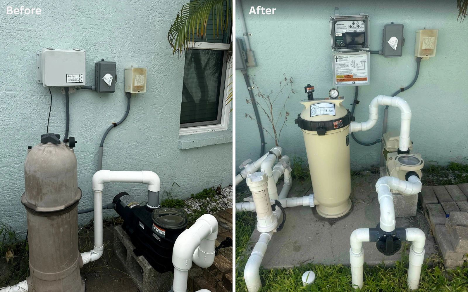 Before and after pool filtration system upgrade.