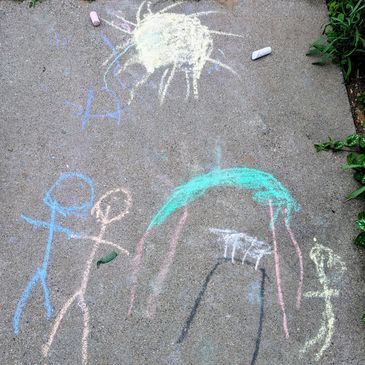 Chalk drawing of Lalapop Gardens' booth at farmer's market.