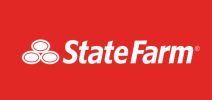 State Farm logo with white text and emblem on a red background.