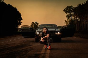 Anoka senior portrait with car