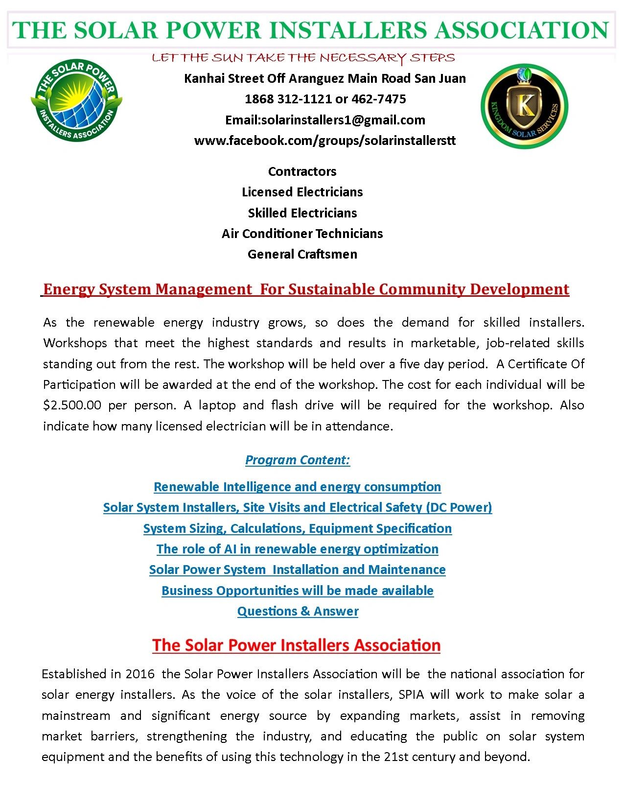 Training Workshops - The Solar Power Installers Association