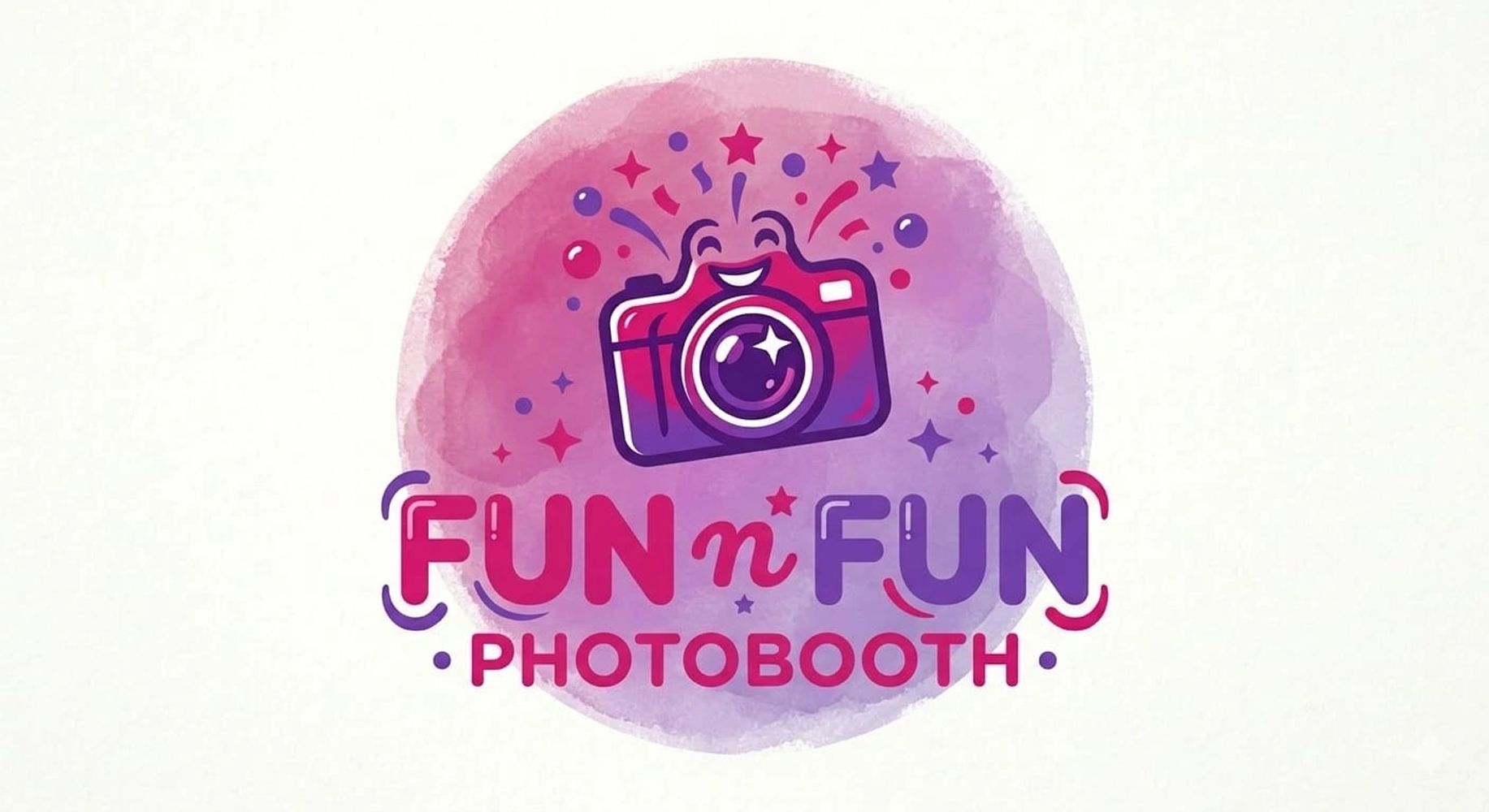 Colorful logo of Fun n Fun Photobooth with a cheerful camera and festive decorations.