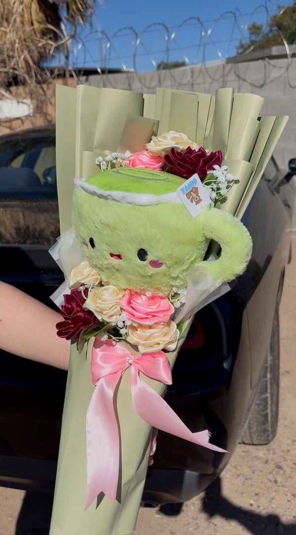 Eternal roses in multicolored with Matcha plush hand wrapped  and handmade.
