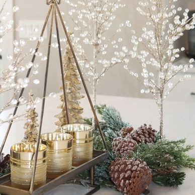 Discounted luxury home accents, floral arrangements, and glass ornaments for the holiday decor sale.