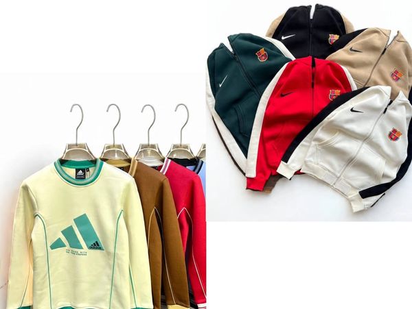 Adidas and Nike FC Barcelona sportswear in various colors.