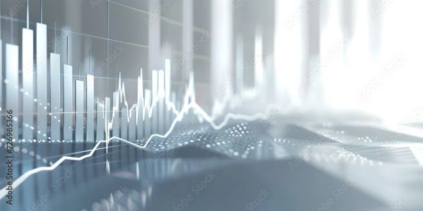 Abstract financial chart with bar and line graphs in a modern, light-toned design.