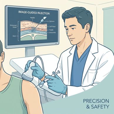 Doktor, görüntü rehberliğinde enjeksiyon yapıyor.