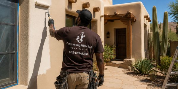 Man painting an exterior wall of a house.