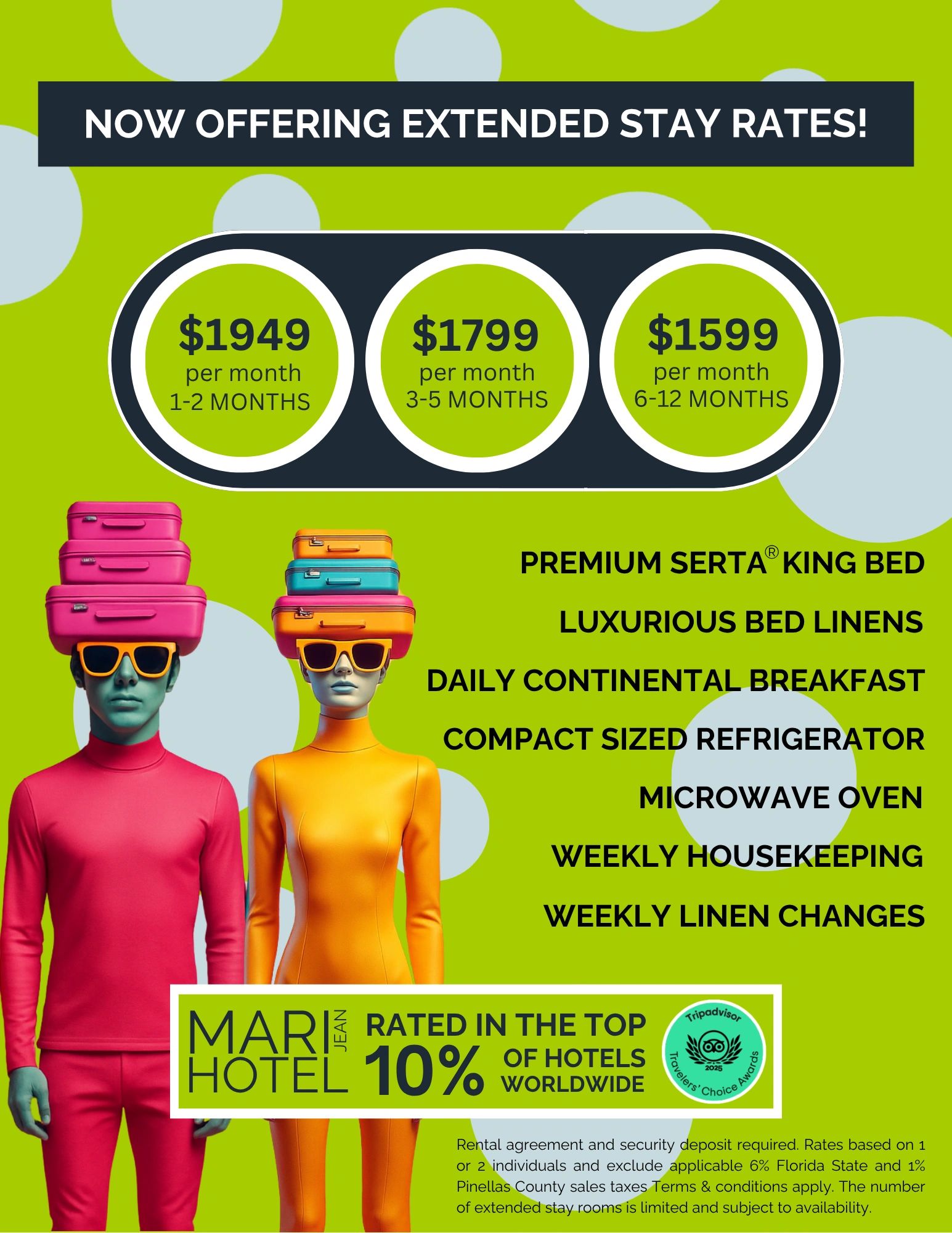 Now offering extended stay rates starting as low as $1,599 per month