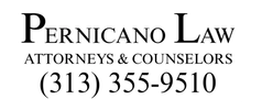 Logo for Pernicano Law with contact number.