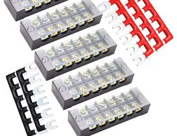 Lime2018 10pcs(5 Sets) Dual Row 6 Position Screw Terminal Strip 600V 25A   400V 25A 6 Position Black