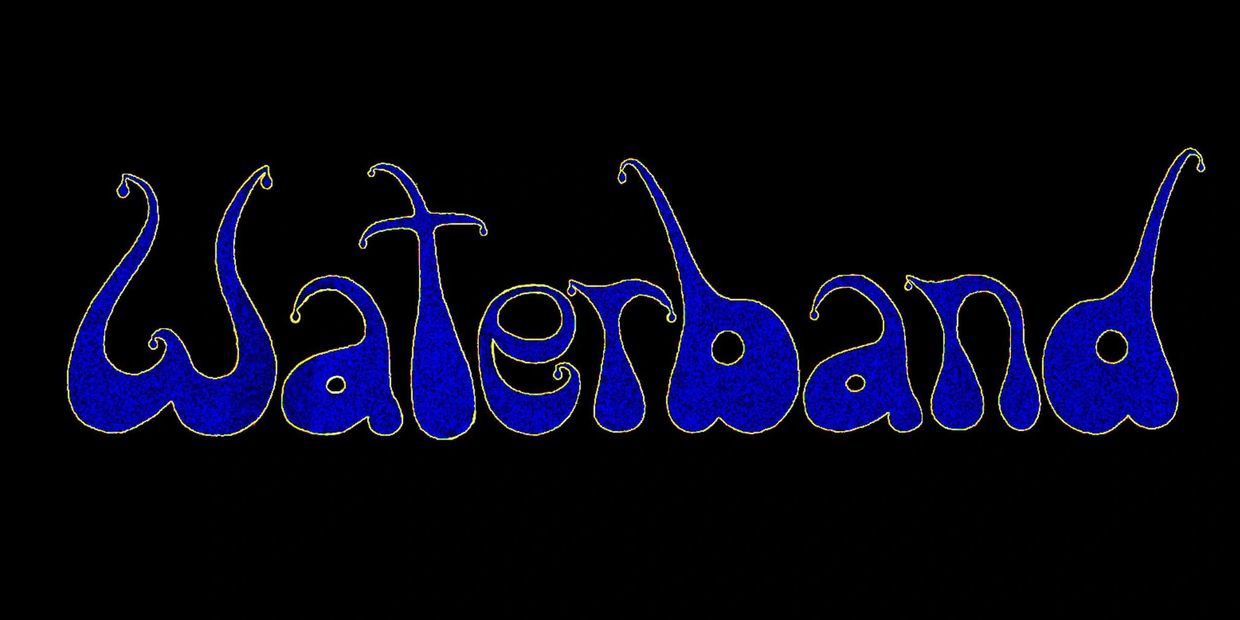 Blue stylized text reading 'Waterband' on a black background.