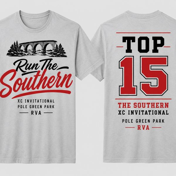Gray t-shirt with Southern cross country event design.