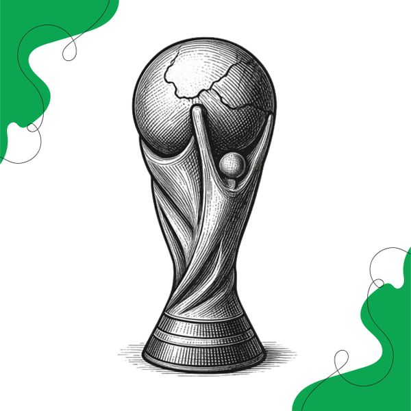 Detailed black and white sketch of the FIFA World Cup trophy.